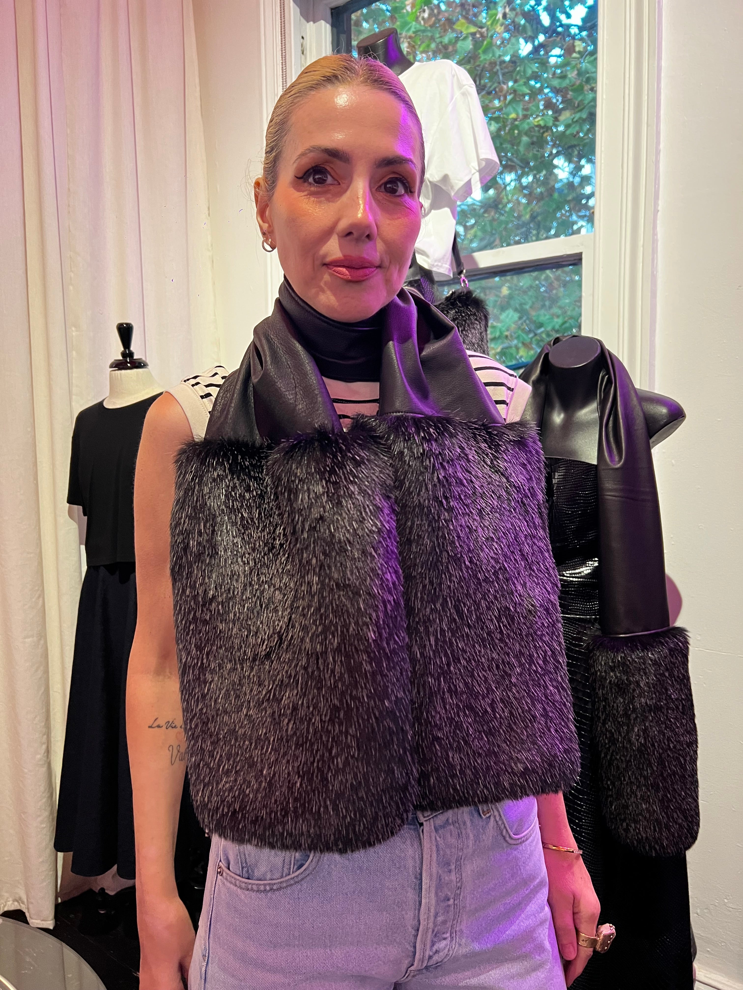 Faux Fur Leather Merino Scarf