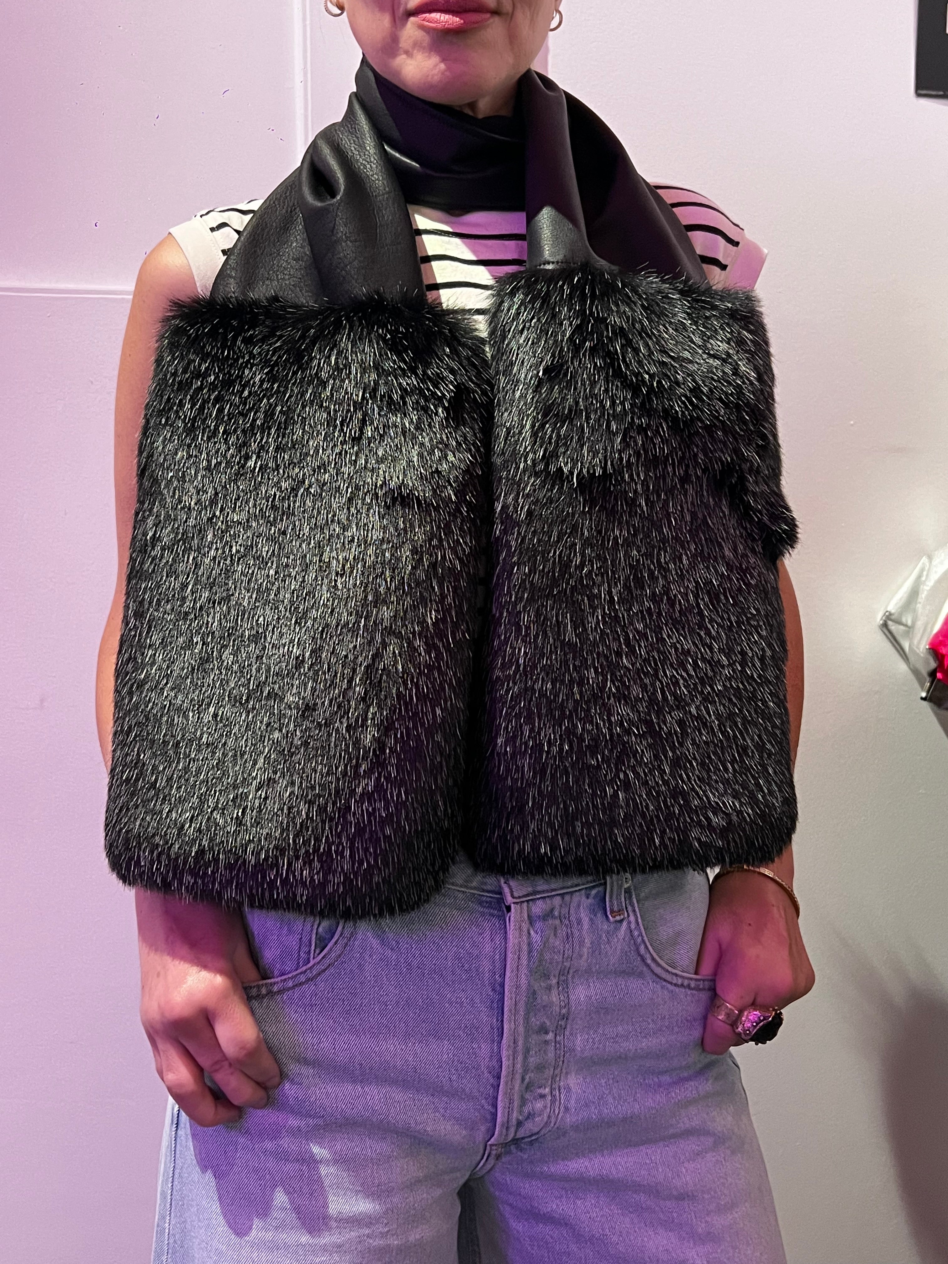 Faux Fur Leather Merino Scarf