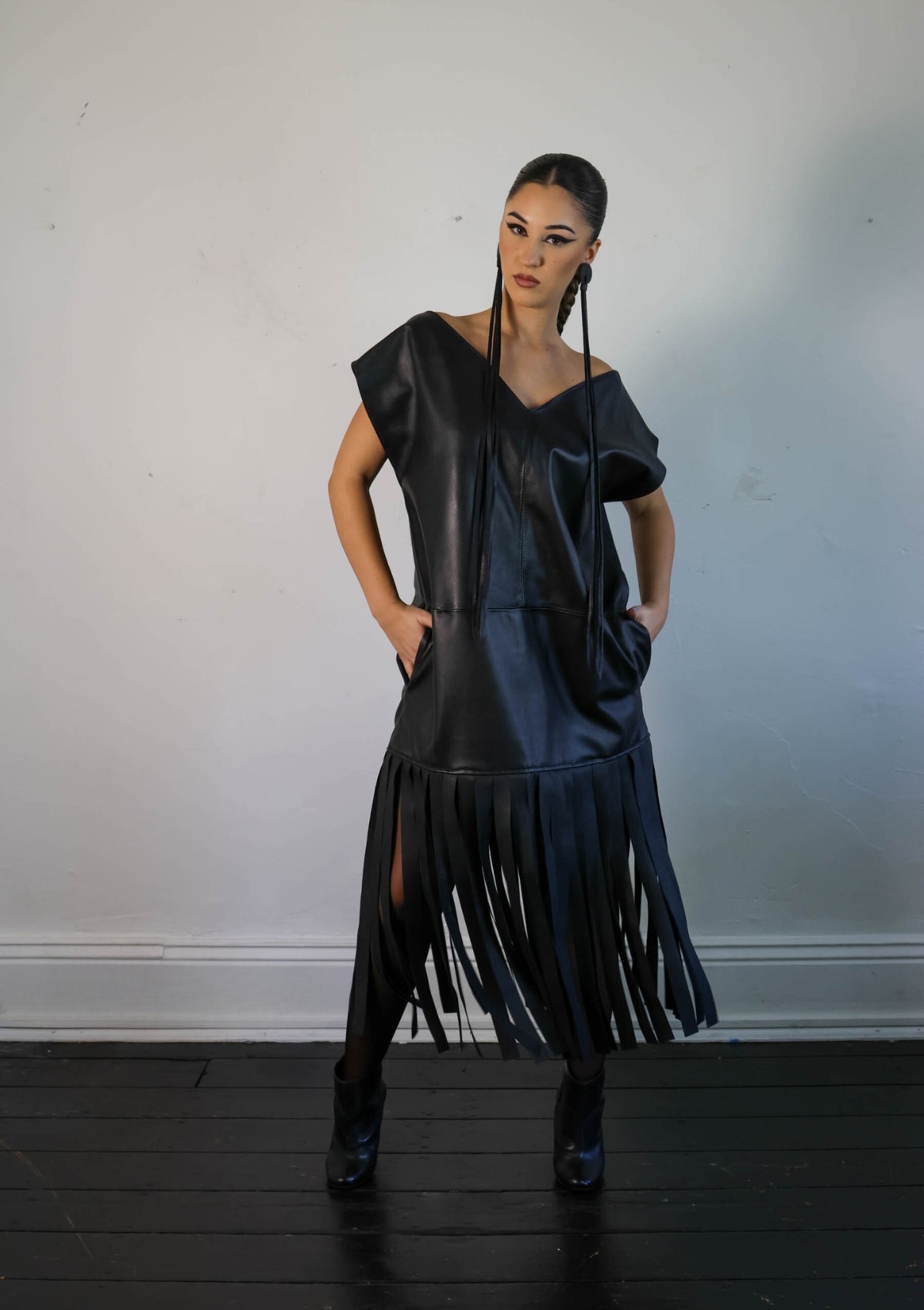TANCA | Katerina boxy leather fringed dress