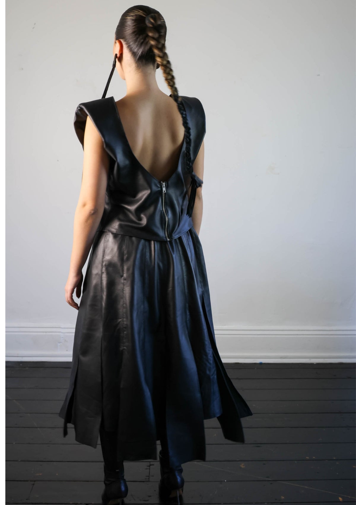 TANCA | Teodora wide tassel panelled leather midi skirt