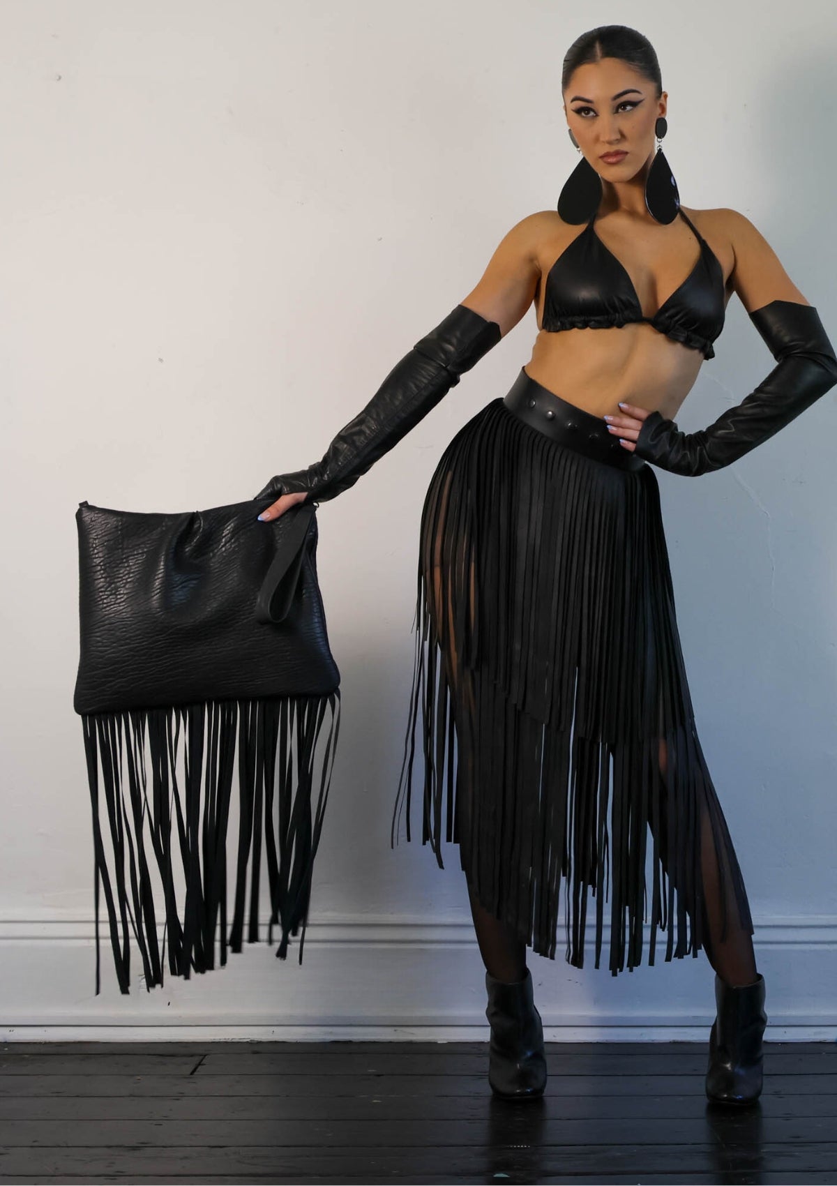 TANCA | Vesna tasselled leather clutch bag | Black